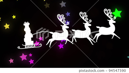 Image of santa sleigh over stars on black background 94547390