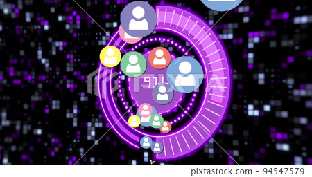 Image of scope scanning and icons over moving columns Image of scope scanning and icons over moving columns 94547579