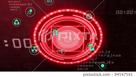 Image of scope scanning and icons over data processing Image of scope scanning and icons over data processing 94547591