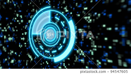 Image of scope scanning with data processing over padlock icon and moving columns Image of scope scanning with data processing over padlock icon and moving columns 94547605
