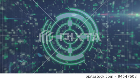 Image of scope scanning and icons over moving columns Image of scope scanning and icons over moving columns 94547608