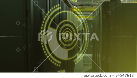 Image of scope scanning with shapes over server room 94547618