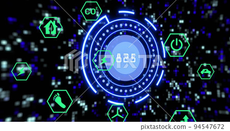 Image of scope scanning with data processing abd icons over moving columns 94547672