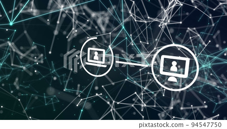 Image of icons and network of connections over dark background Image of icons and network of connections over dark background 94547750