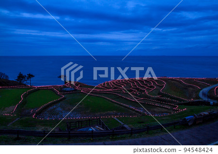 Shiroyone Senmaida in early winter decorated with illuminations, terraced rice fields in Wajima City, Ishikawa Prefecture Shiroyone Senmaida in early winter decorated with illuminations, terraced rice fields in Wajima City, Ishikawa Prefecture 94548424