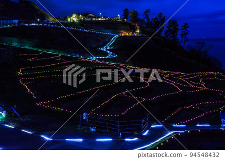 Shiroyone Senmaida in early winter decorated with illuminations, terraced rice fields in Wajima City, Ishikawa Prefecture 94548432