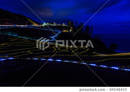 Shiroyone Senmaida in early winter decorated with illuminations, terraced rice fields in Wajima City, Ishikawa Prefecture Shiroyone Senmaida in early winter decorated with illuminations, terraced rice fields in Wajima City, Ishikawa Prefecture 94548433