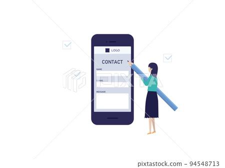 Illustration material of a woman sending an inquiry email from the inquiry form Illustration material of a woman sending an inquiry email from the inquiry form 94548713