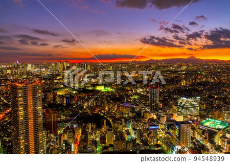 Mt. Fuji and Tokyo cityscape at dusk 94548939