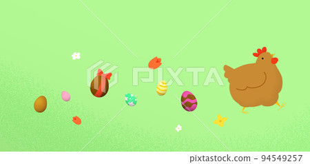 Easter chicken walking with eggs Easter chicken walking with eggs 94549257