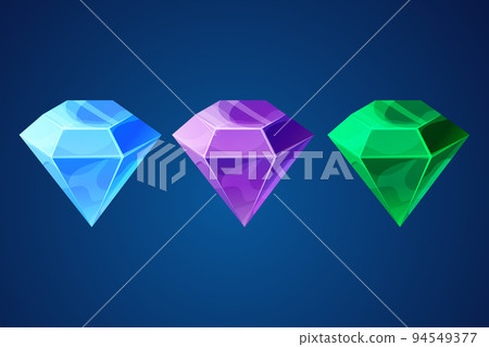 Diamond set game gemstone shiny stone in cartoon style isolated on background. Jewellery, treasure ui element 94549377