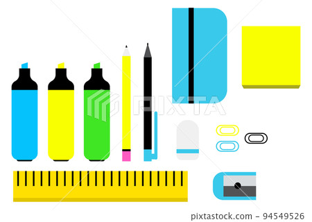 Writing tools set. Pens and markers with notepads. Office stationery Writing tools set. Pens and markers with notepads. Office stationery 94549526