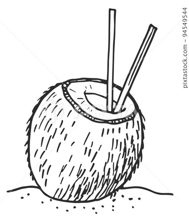 Coconut cocktail drink sketch. Resort refreshment icon Coconut cocktail drink sketch. Resort refreshment icon 94549544