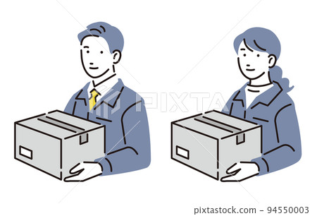 A set of men and women in work clothes with cardboard A set of men and women in work clothes with cardboard 94550003