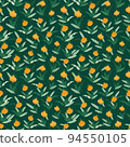 Cotton flowers plants field green vector seamless pattern with hand drawn elements. Great for fabric, textiles, cute tiny prints, clothing, wrapping and more 94550105