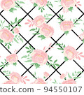 Peony hand drawn illustration bunches on criss cross vector seamless pattern background. Great for walls, textiles, packaging and much more 94550107