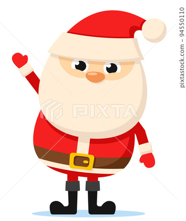 Santa claus stands and waves his hand on a white. Character 94550110
