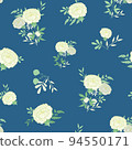 White peony bouquets on royal blue vector seamless pattern. Surface design. Great for fashion girly fabric print, textiles, clothing and much more 94550171