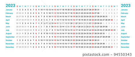 Linear calendar 2023 template with week starts on Sunday Linear calendar 2023 template with week starts on Sunday 94550343