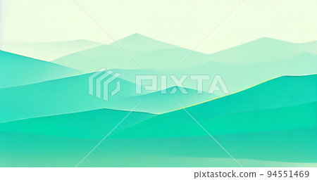 Stylized turquoise flat mountains. Stylized flat mountains on a banner. Simple turquoise waves. Digital illustration. 94551469