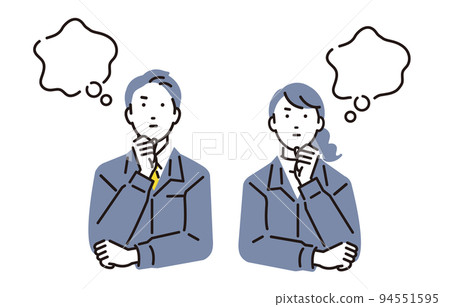 Men and women wearing work clothes to think Men and women wearing work clothes to think 94551595