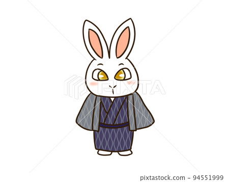 Rabbit man in blue kimono and haori 94551999