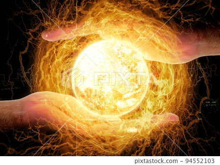 3d illustration of a fireball floating in the air with super powers 94552103