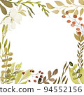 watercolor flower frame design Watercolor wreath with flowers,foliage and branch. illustration 94552156