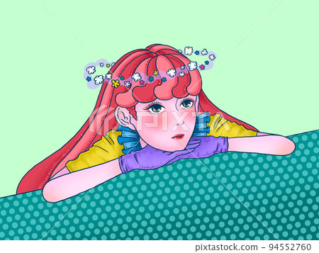Girl in love, with flowers, green background, green bag 94552760