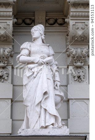 Statue of Science, allegorical representation, detail of Rathaus Town Hall, Graz, Styria, Austria 94553113