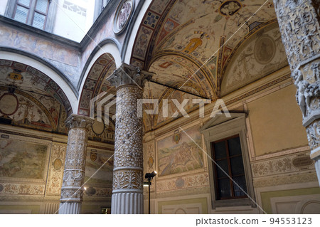 Courtyard of the Palazzo Vecchio (Old Palace) a Massive Romanesque Fortress Palace, is the Town Hall of Florence, Italy Courtyard of the Palazzo Vecchio (Old Palace) a Massive Romanesque Fortress Palace, is the Town Hall of Florence, Italy 94553123