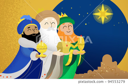 Three wise men with gifts to Bethlehem 94553279