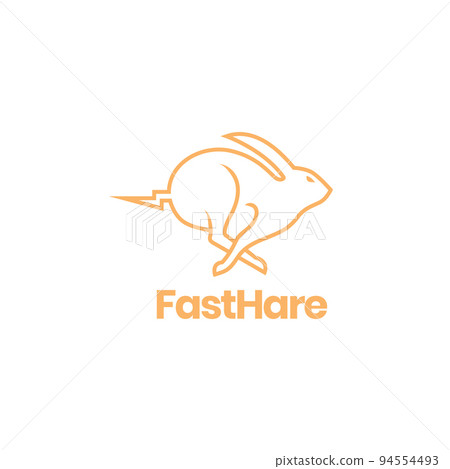 minimal jump rabbit hare logo design 94554493