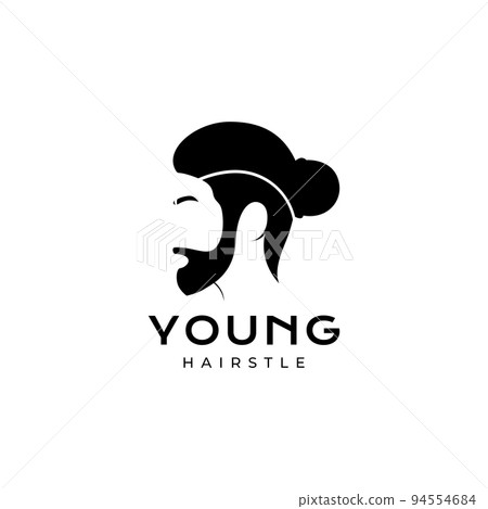 cool man bearded with hair bun logo design 94554684