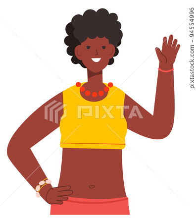 Young woman greeting gesture. Person says hello Young woman greeting gesture. Person says hello 94554996