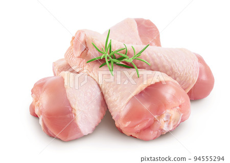 Raw chicken leg or drumstick isolated on white background with full depth of field 94555294
