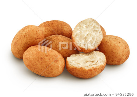 Marzipan balls or potatoes with almond isolated on white background full depth of field Marzipan balls or potatoes with almond isolated on white background full depth of field 94555296