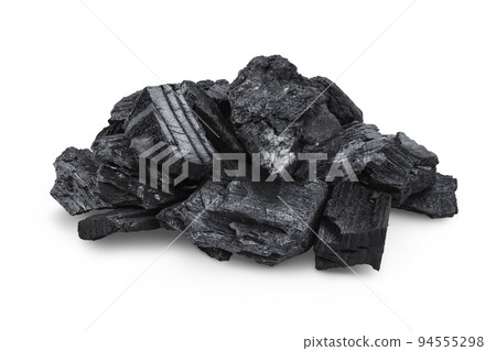 Natural wooden charcoal isolated on white background with full depth of field Natural wooden charcoal isolated on white background with full depth of field 94555298
