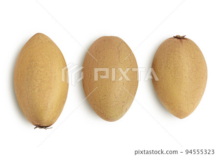 Sapodilla isolated on white background with full depth of field. Top view. Flat lay 94555323