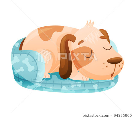 Cute Dog as Domestic Pet Sleeping Cuddling on Cot Vector Illustration Cute Dog as Domestic Pet Sleeping Cuddling on Cot Vector Illustration 94555900