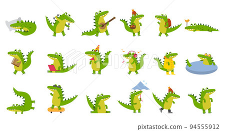 Cute Crocodile Character Engaged in Different Activity Vector Big Set 94555912