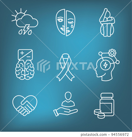 Bipolar Disorder or Depression BP Icon Set Showing Mental Health Issue Symptoms 94556972