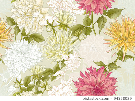Dahlias flowers, outline Vector illustration.  94558029