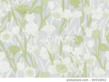 Daffodils and tulips flowers, the early spring flowers. Seamless pattern 94558042