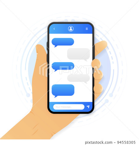 Hand holding smartphone with Email Notifications. Mobile Online Chat concept. Vector illustration. 94558305