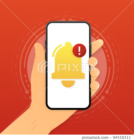Hand holding smartphone with Email Messaging. Mobile notifications concept. Vector illustration. Hand holding smartphone with Email Messaging. Mobile notifications concept. Vector illustration. 94558311