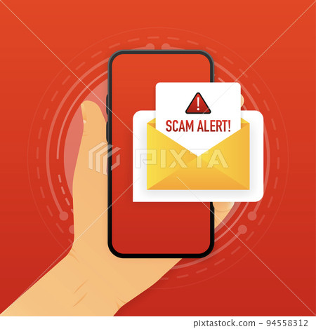 Virus Alert. Hand holding an infected smartphone. Mobile security concept. Vector illustration. Virus Alert. Hand holding an infected smartphone. Mobile security concept. Vector illustration. 94558312