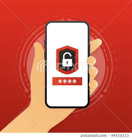 Hand holding smartphone with Security Key. Mobile concept with security key. Vector illustration. Hand holding smartphone with Security Key. Mobile concept with security key. Vector illustration. 94558313