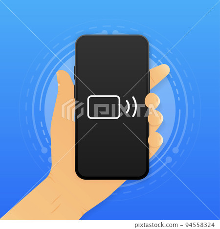 Hand holding smartphone with Wireless Chip. Mobile NFC concept. Vector illustration. Hand holding smartphone with Wireless Chip. Mobile NFC concept. Vector illustration. 94558324