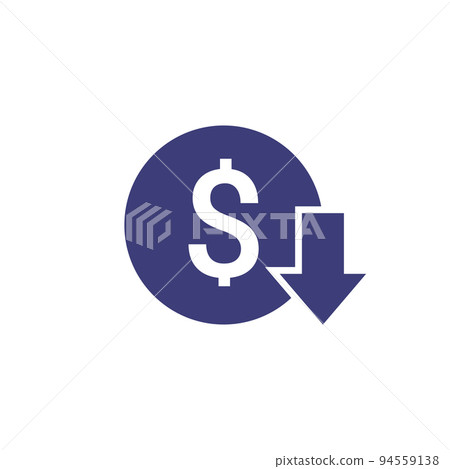 Cost reduction icon price lower arrow. Vector low cost money crisis line icon Cost reduction icon price lower arrow. Vector low cost money crisis line icon 94559138